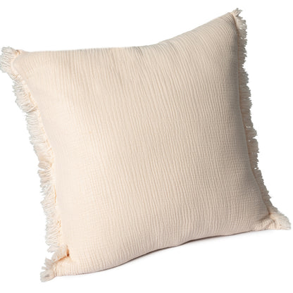 20" X 20" White Cotton Zippered Down Pillow With Fringe