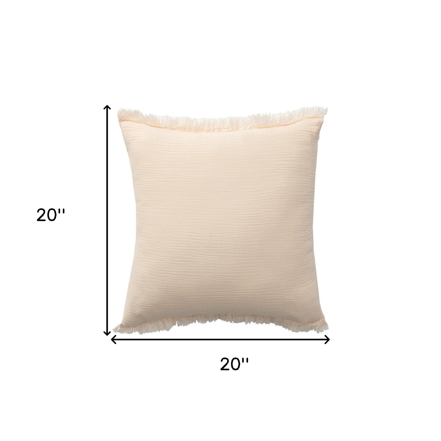 20" X 20" White Cotton Zippered Down Pillow With Fringe