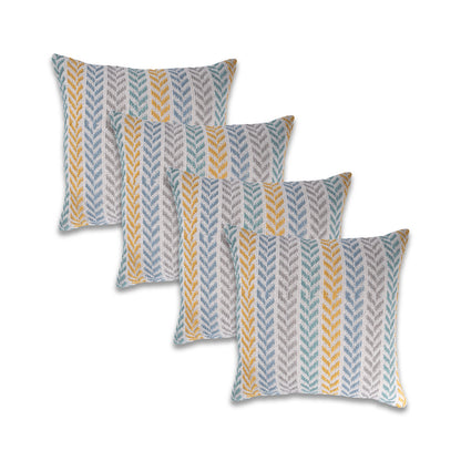 Set of Four 18" X 18" Orange Beach Chevron Cotton Zippered Pillow