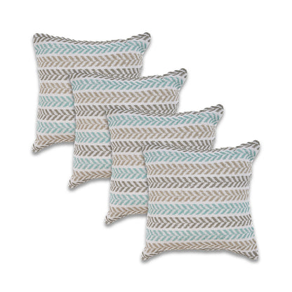 Set of Four 18" X 18" Orange Beach Chevron Cotton Zippered Pillow