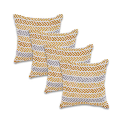 Set of Four 18" X 18" Orange Beach Chevron Cotton Zippered Pillow