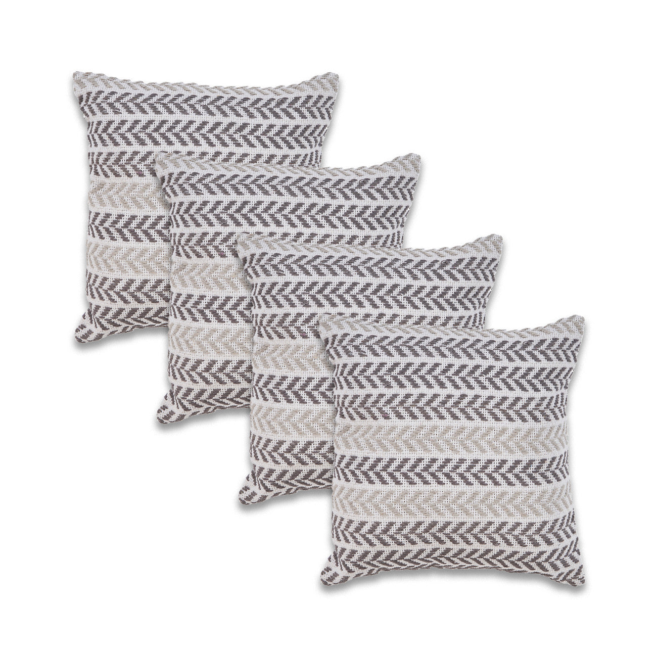 Set of Four 18" X 18" Orange Beach Chevron Cotton Zippered Pillow