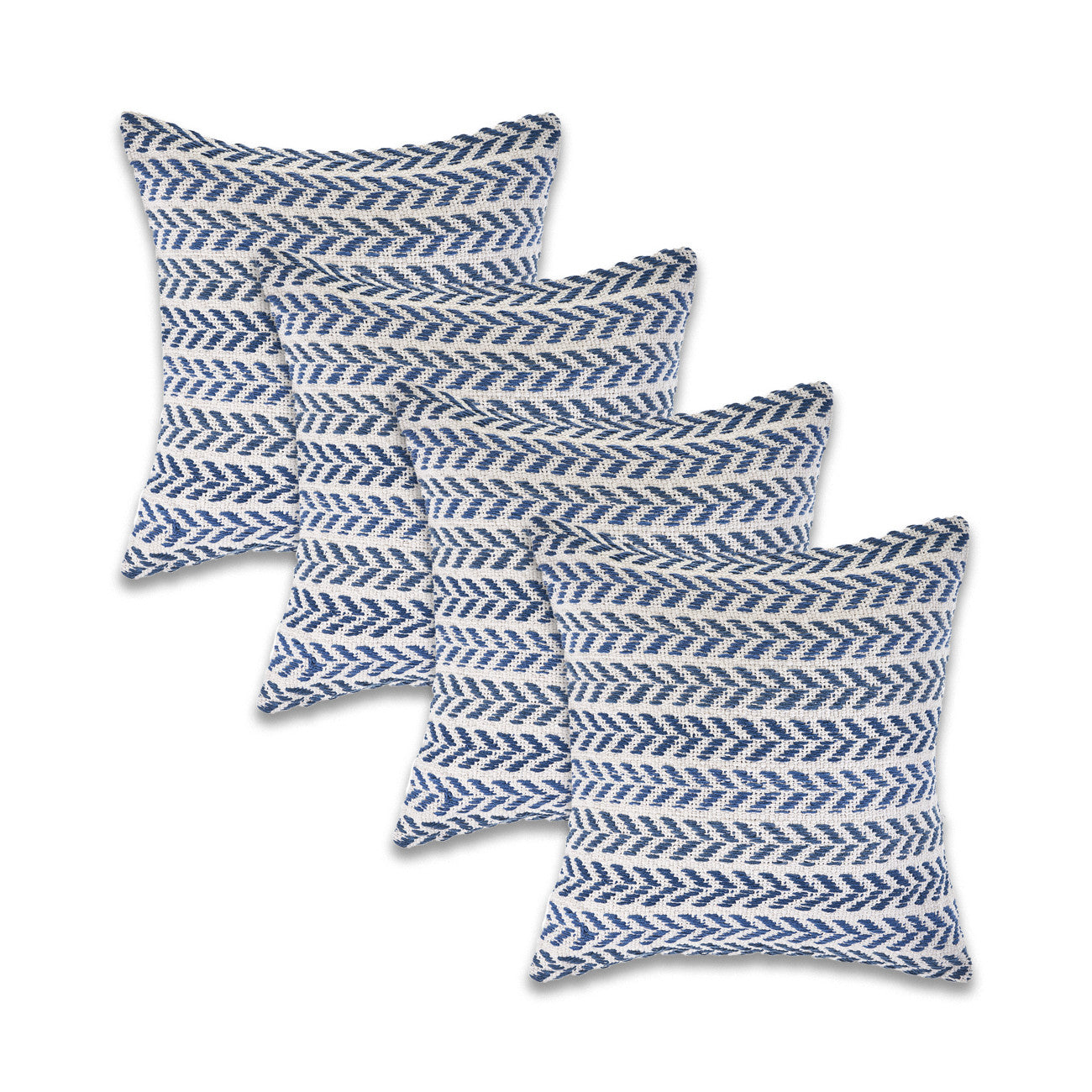 Set of Four 18" X 18" Blue Beach Chevron Cotton Zippered Pillow