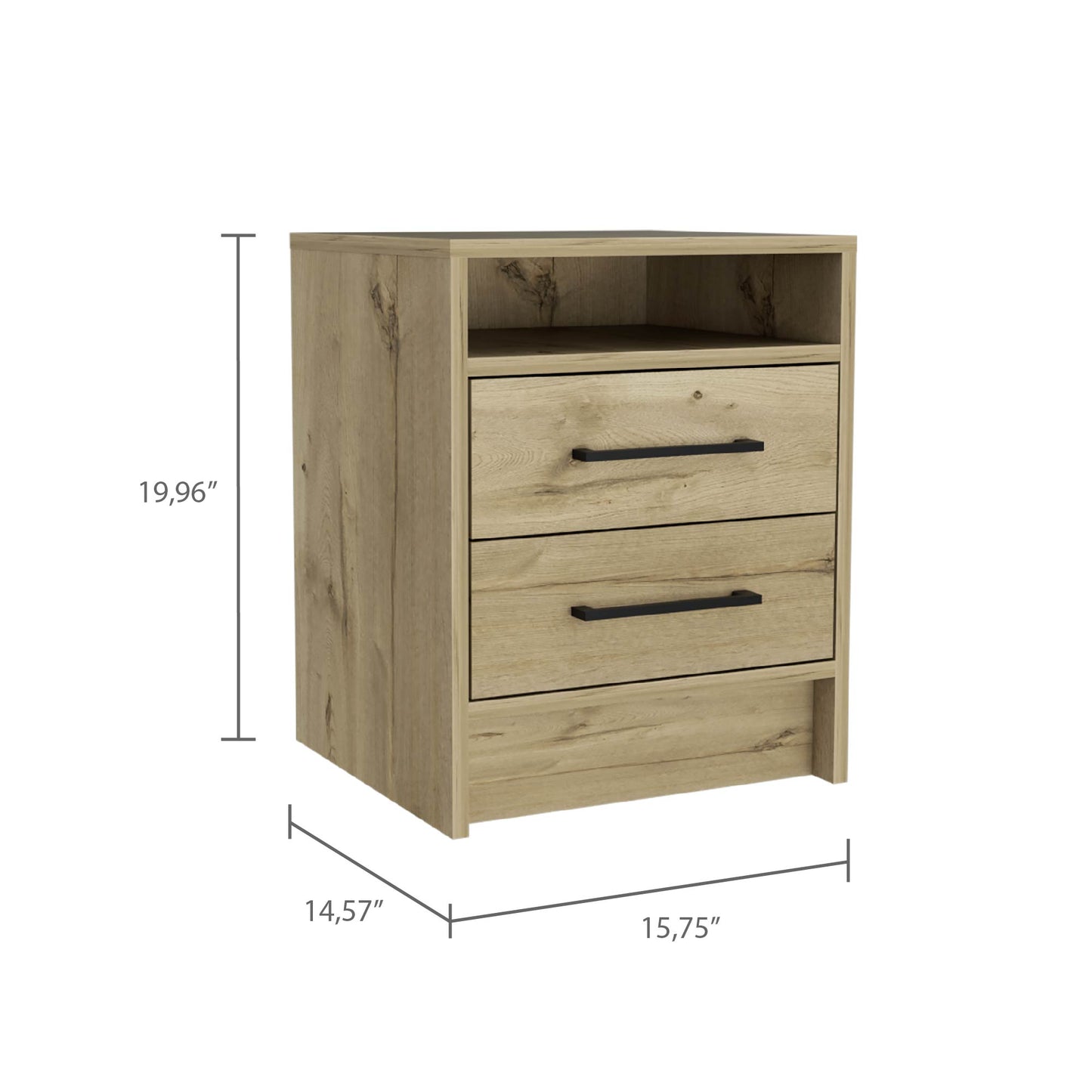 20" Oak Two Drawer Faux Wood Nightstand