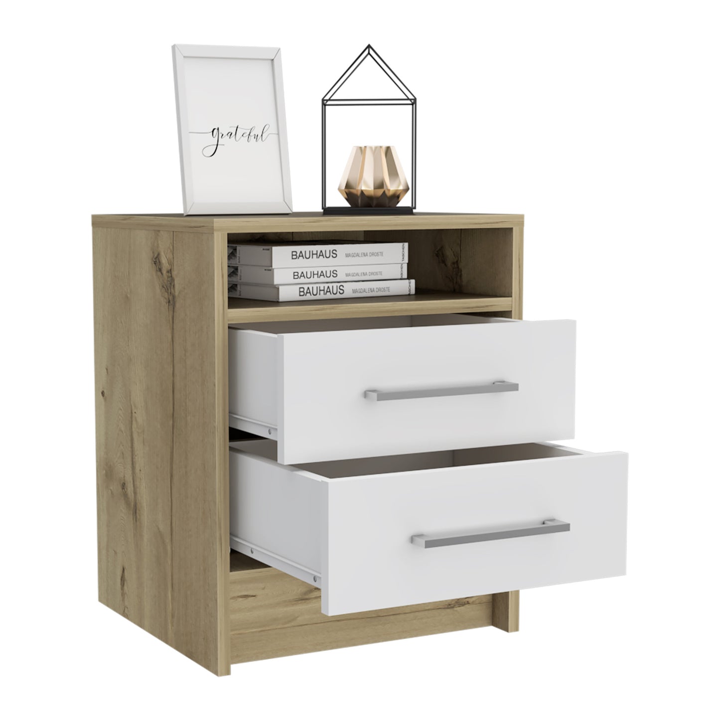 20" White Two Drawer Faux Wood Nightstand