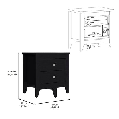 24" Black Two Drawer Faux Wood Nightstand