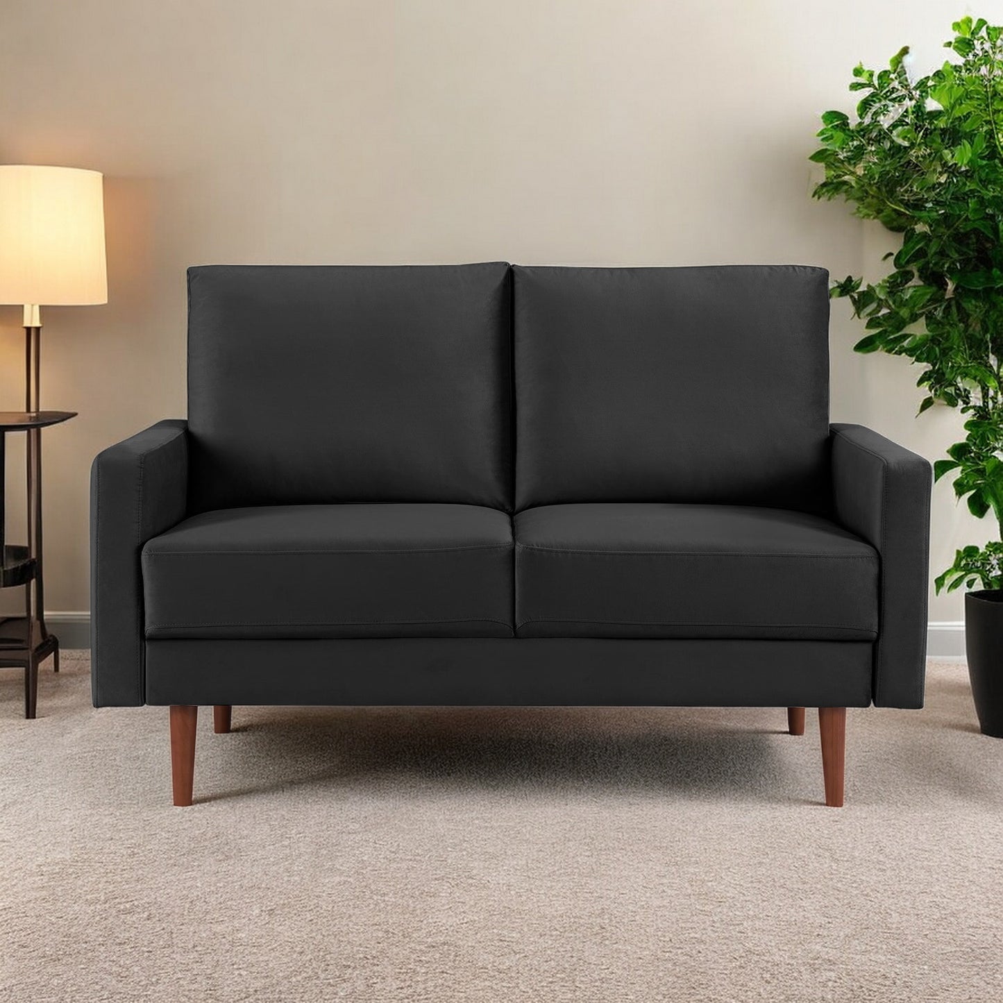 57" Black And Dark Brown Velvet Loveseat