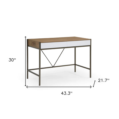 43" Natural and Bronze Writing Desk With Two Drawers