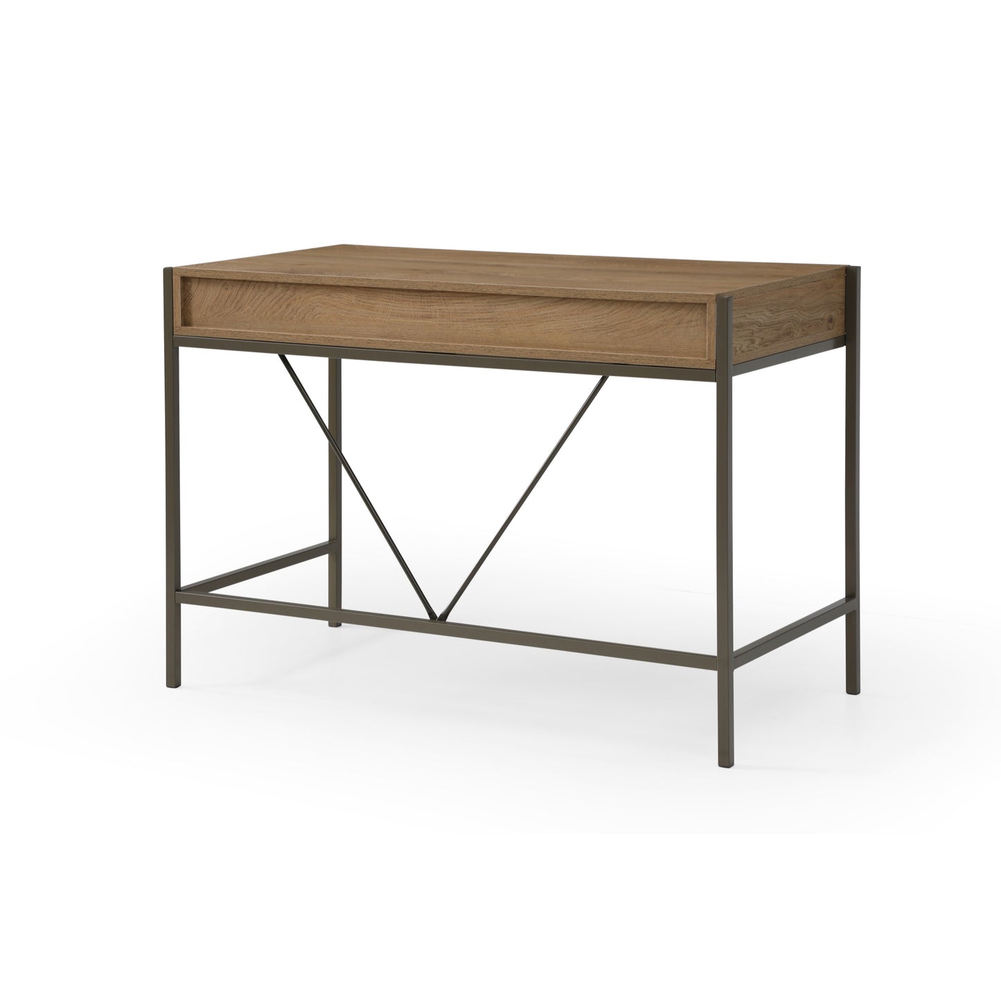 43" Natural and Bronze Writing Desk With Two Drawers