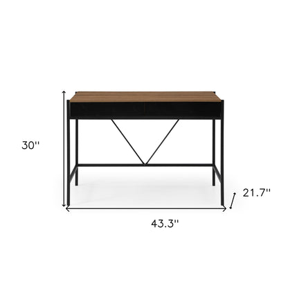 43" Natural and Bronze Writing Desk With Two Drawers