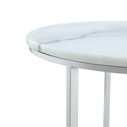 Set of Two 31" White And Gold Genuine Marble And Iron Round Nested Coffee Tables