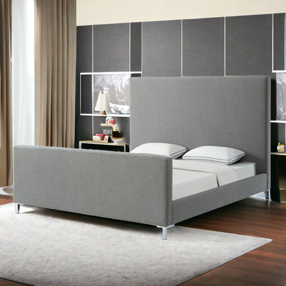 Gray Solid Wood Queen Upholstered Velvet Bed