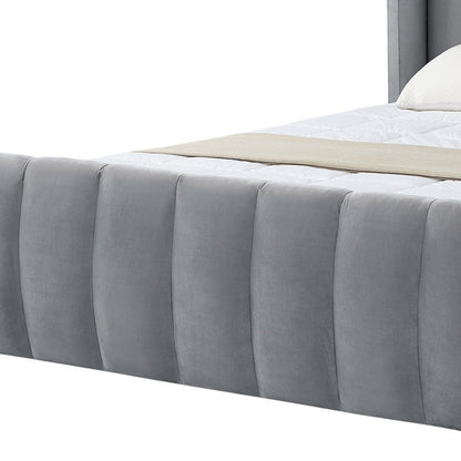 Gray Solid Wood Queen Tufted Upholstered Velvet Bed Frame