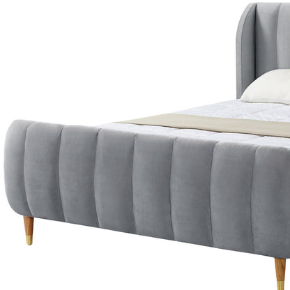 Gray Solid Wood Queen Tufted Upholstered Velvet Bed Frame