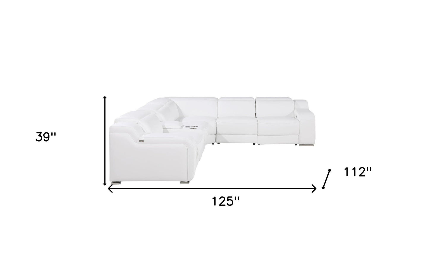 White Italian Leather Power Reclining L Shaped Six Piece Corner Sectional With Console