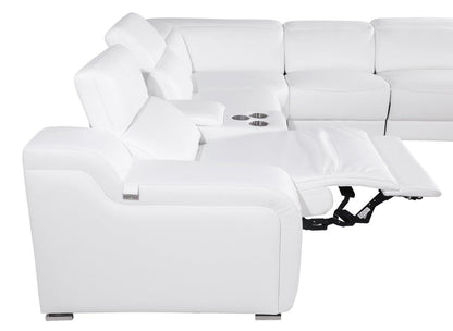 White Italian leather 4 power reclining seats L shaped Seven Piece Corner Sectional With Console