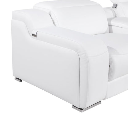 White Italian Leather 3 Power Reclining L Shaped Eight Piece Corner Sectional With Console