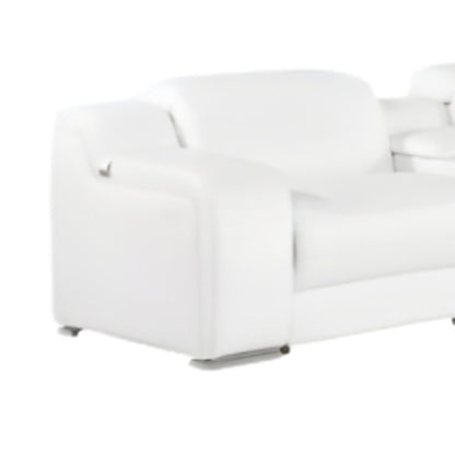 White Italian Leather 4 Power Reclining L Shaped Eight Piece Corner Sectional With Console