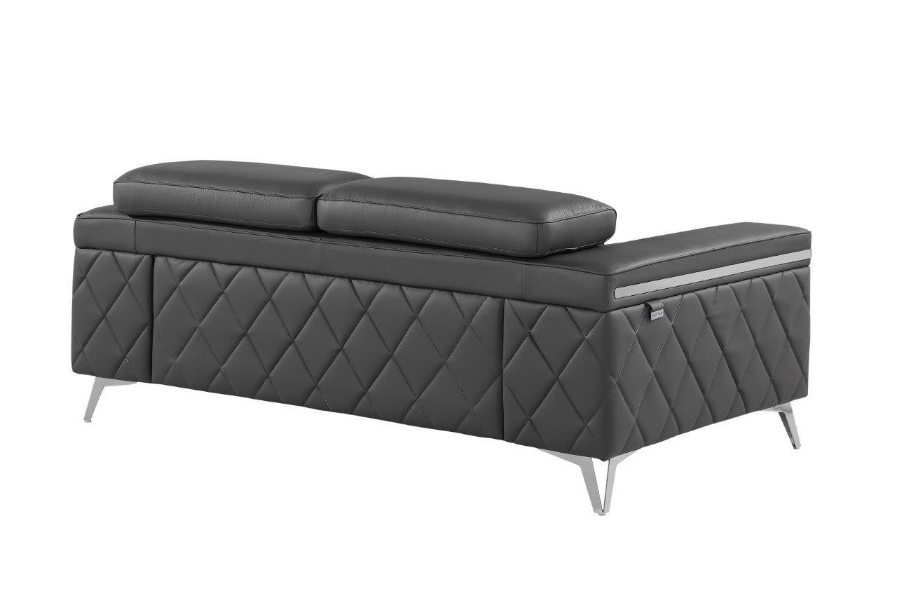 70" Dark Gray And Silver Metallic Leather Loveseat