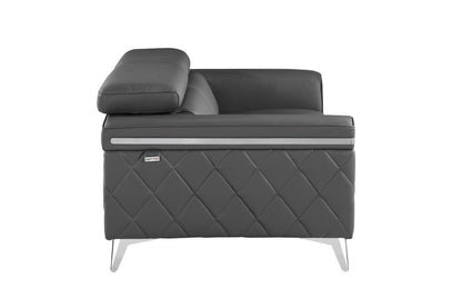 70" Dark Gray And Silver Metallic Leather Loveseat