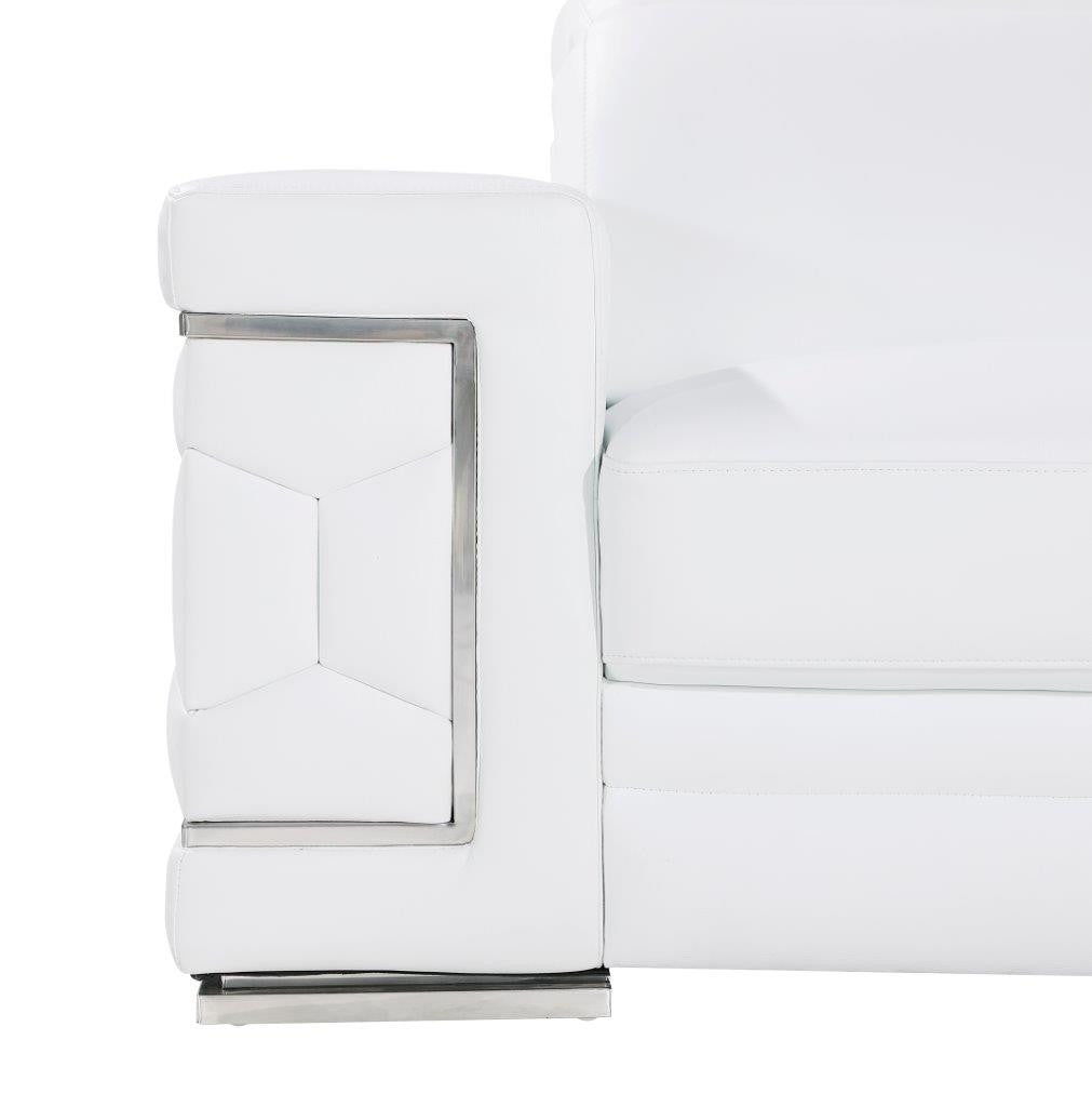 47" White and Silver Genuine Leather Lounge Chair