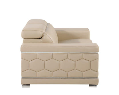 71" Beige And Silver Genuine Leather Love Seat