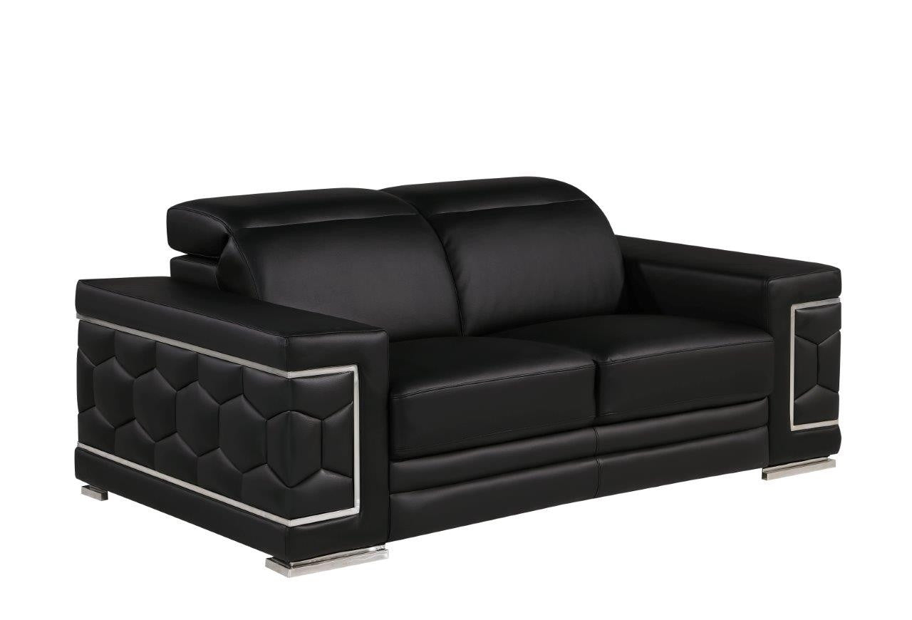 71" Black And Silver Genuine Leather Love Seat