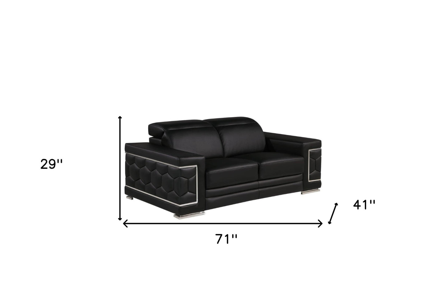 71" Black And Silver Genuine Leather Love Seat