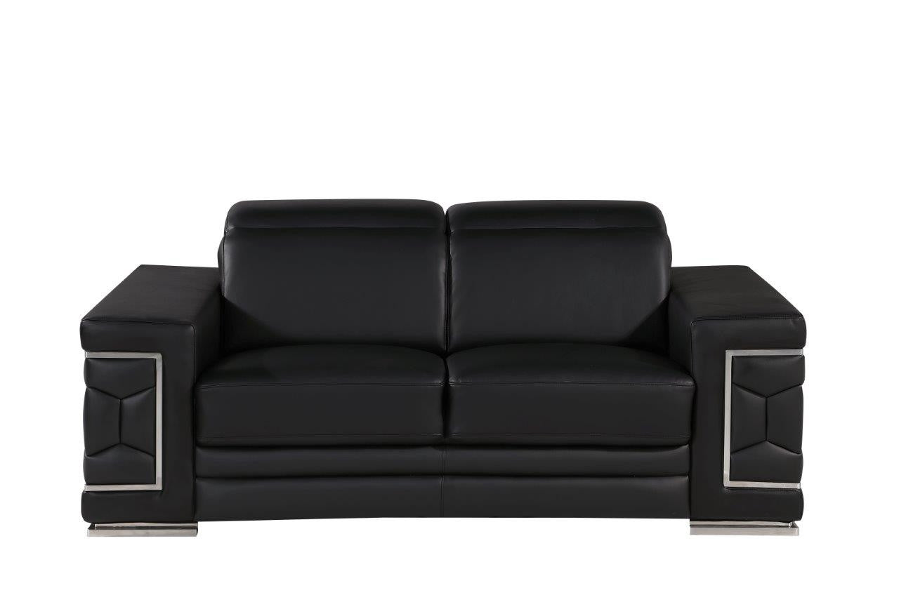 71" Black And Silver Genuine Leather Love Seat