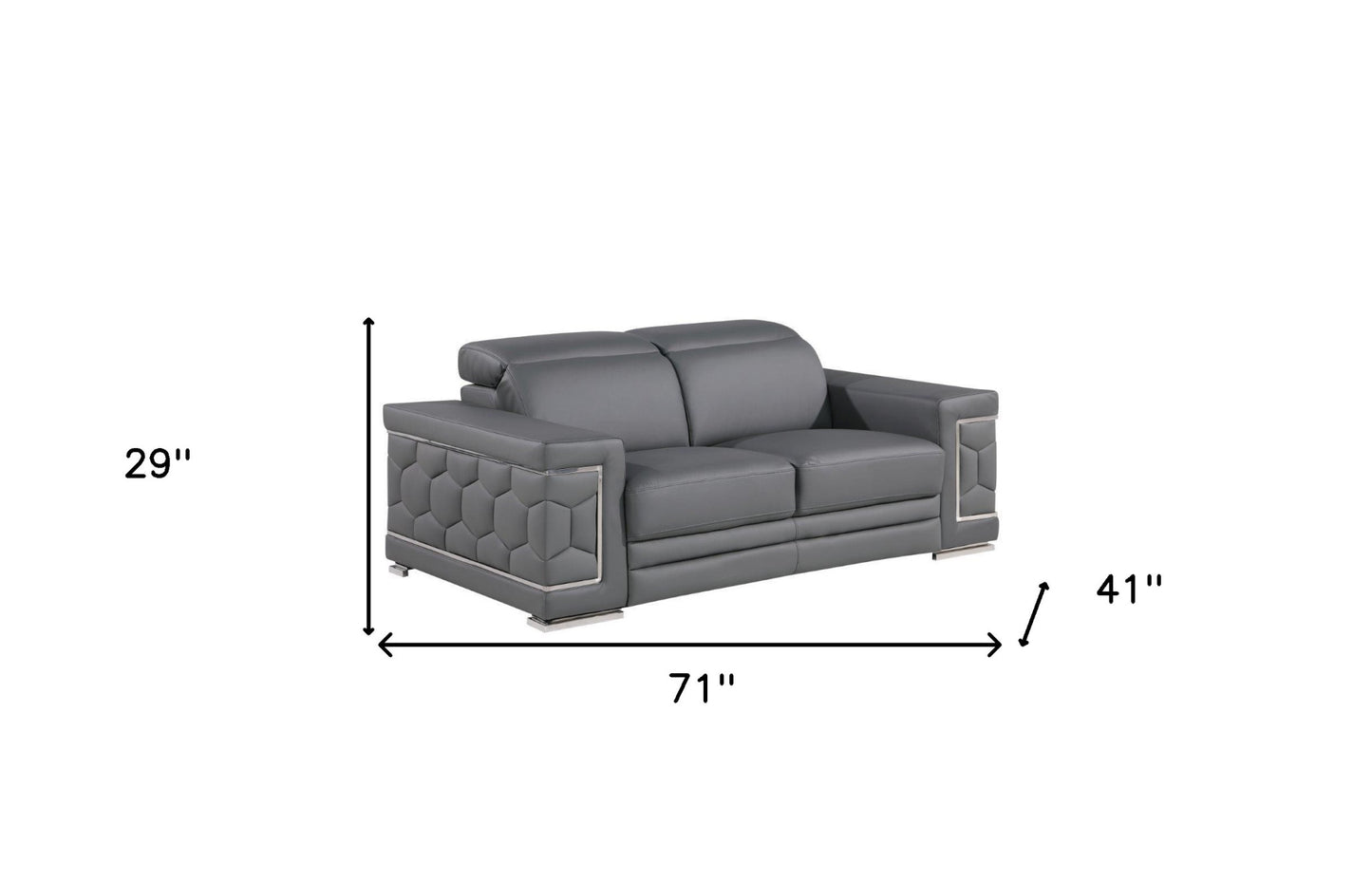 71" Gray And Silver Genuine Leather Love Seat