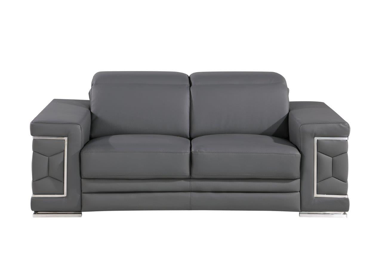 71" Gray And Silver Genuine Leather Love Seat