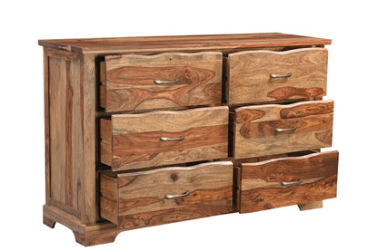 60" Brown Solid Wood Live Edge Six Drawer Double Dresser