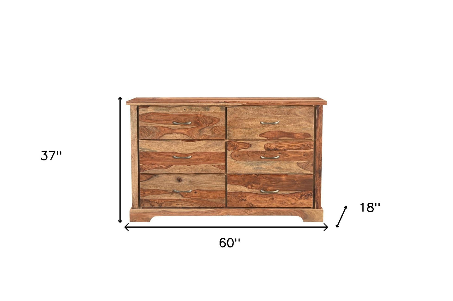 60" Brown Solid Wood Live Edge Six Drawer Double Dresser