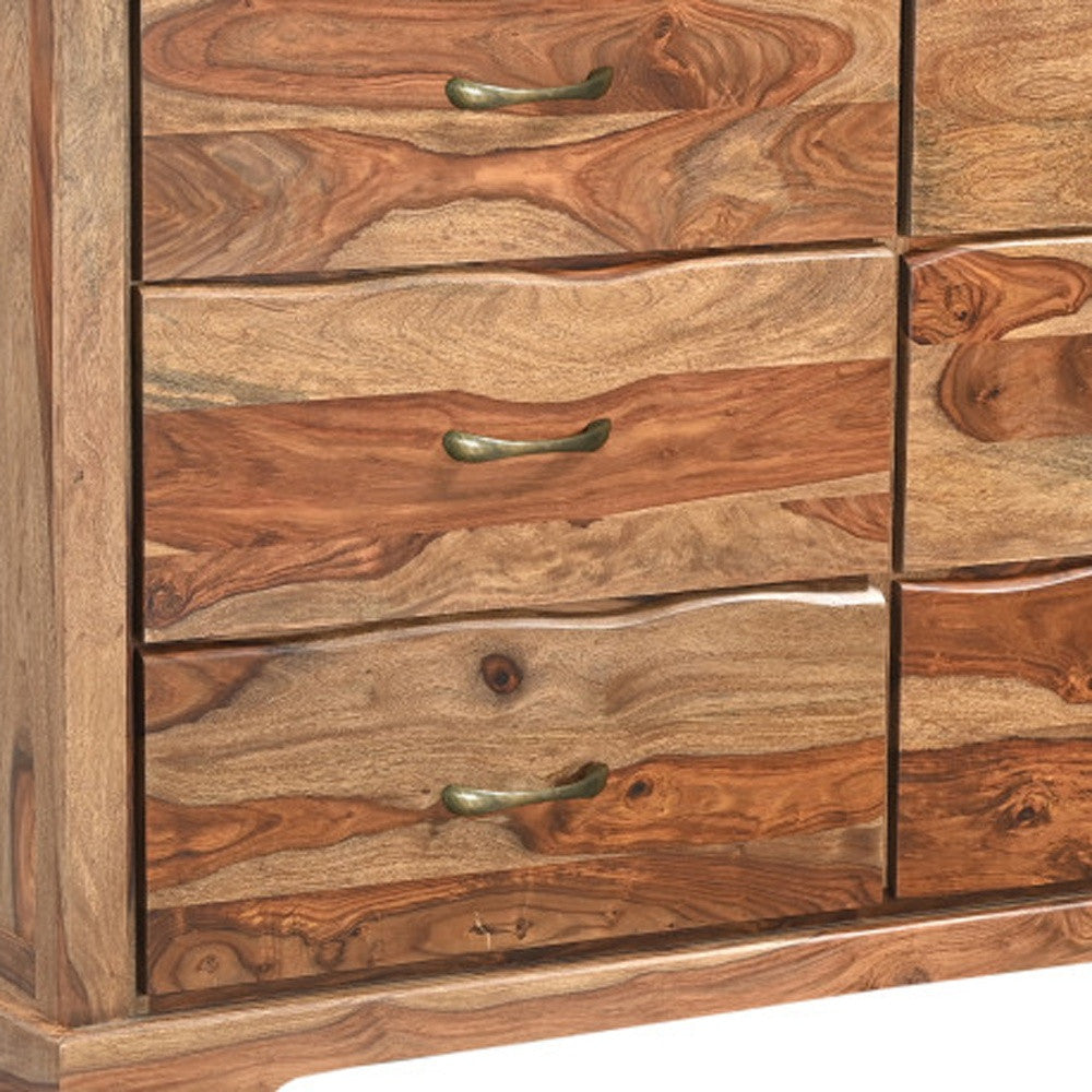 60" Brown Solid Wood Live Edge Six Drawer Double Dresser