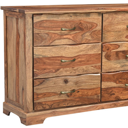 60" Brown Solid Wood Live Edge Six Drawer Double Dresser