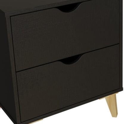 24" Black Two Drawer Faux Wood Nightstand