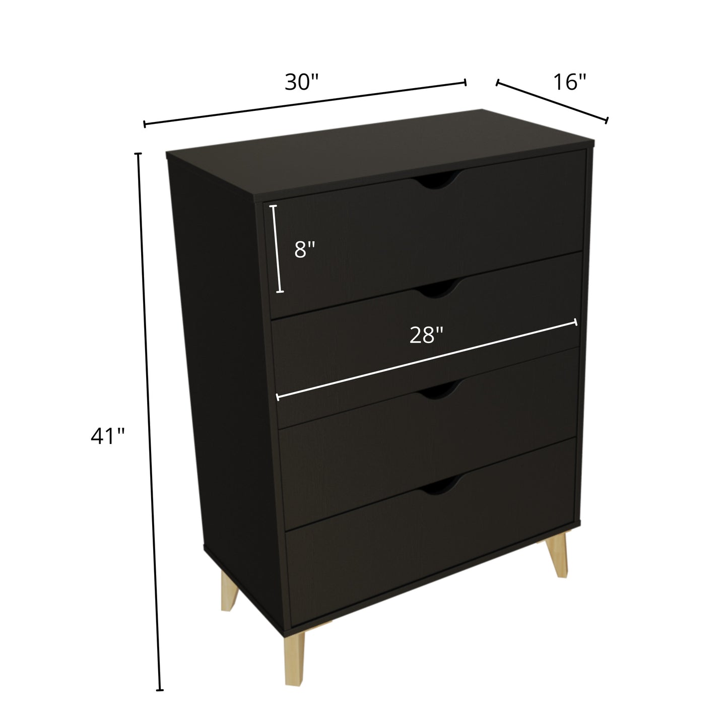 30" Black Four Drawer Standard Chest