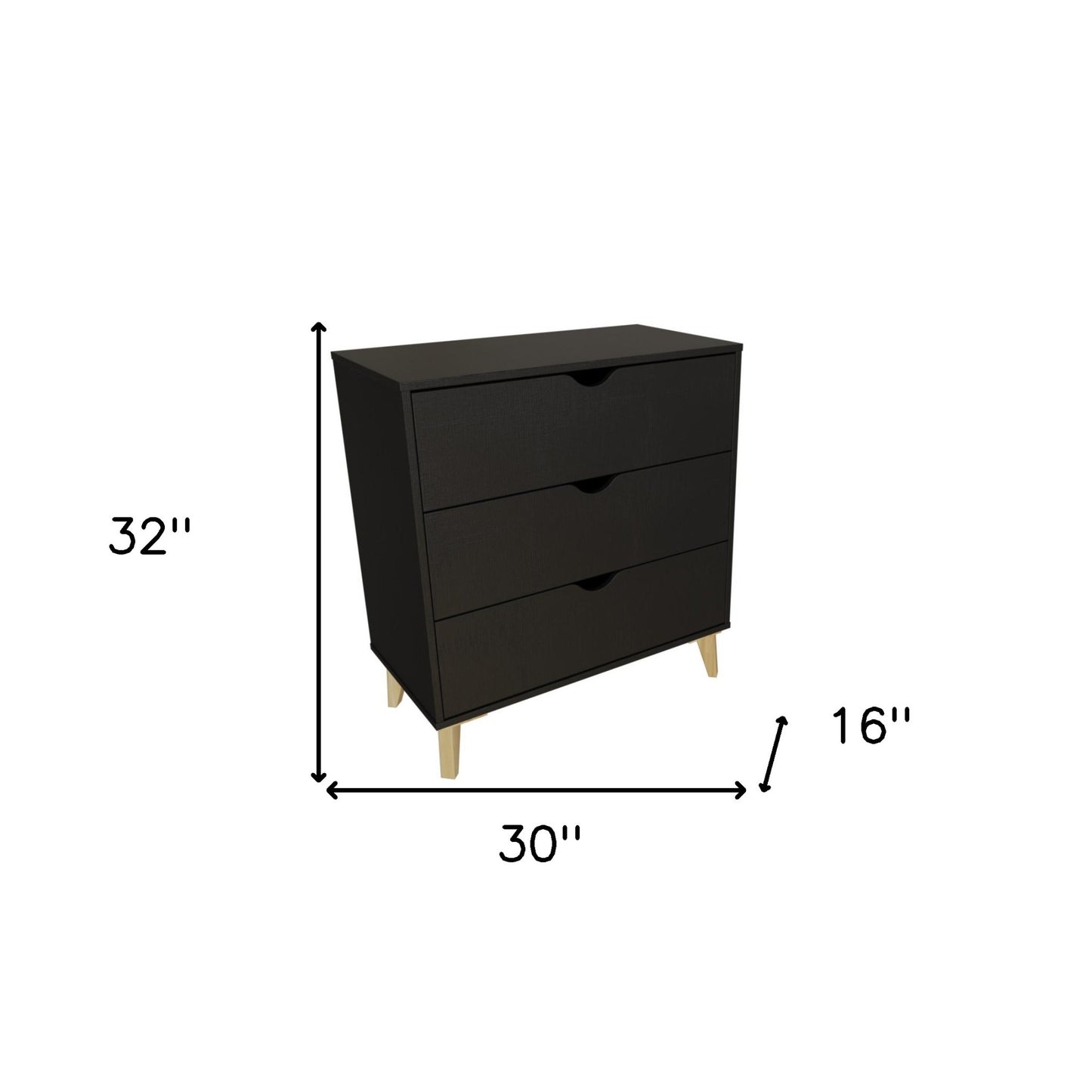 30" Black Three Drawer Dresser