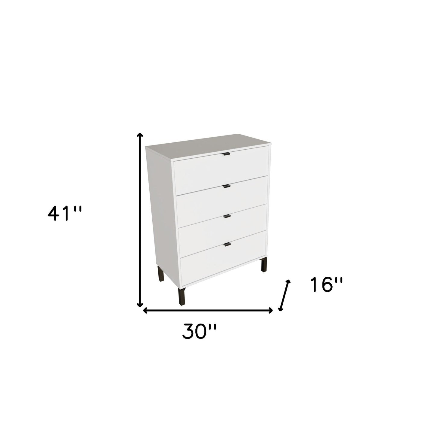 30" White Four Drawer Standard Chest