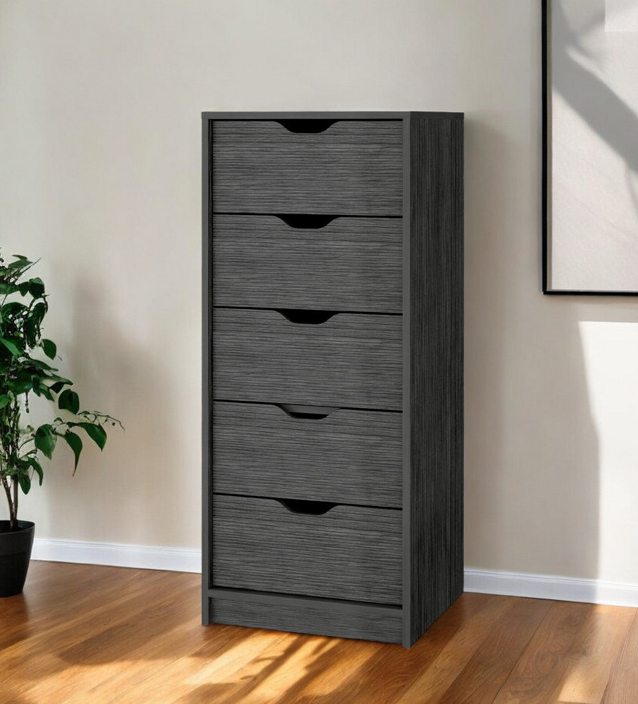 18" Gray Five Drawer Standard Chest