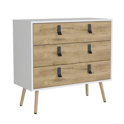 32" White and Natural Three Drawer Dresser