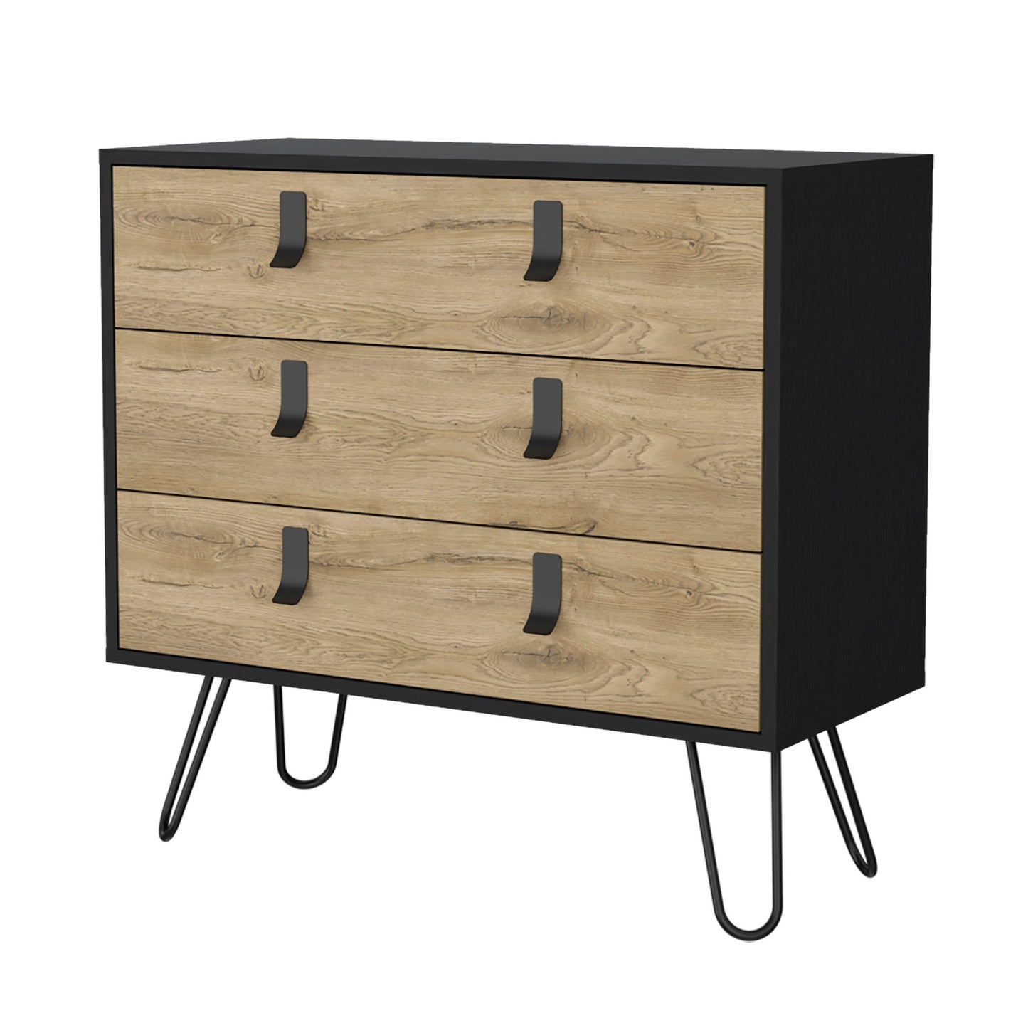 32" Natural and Black Three Drawer Dresser