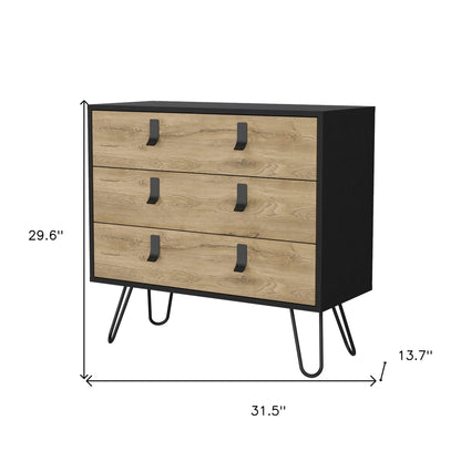 32" Natural and Black Three Drawer Dresser