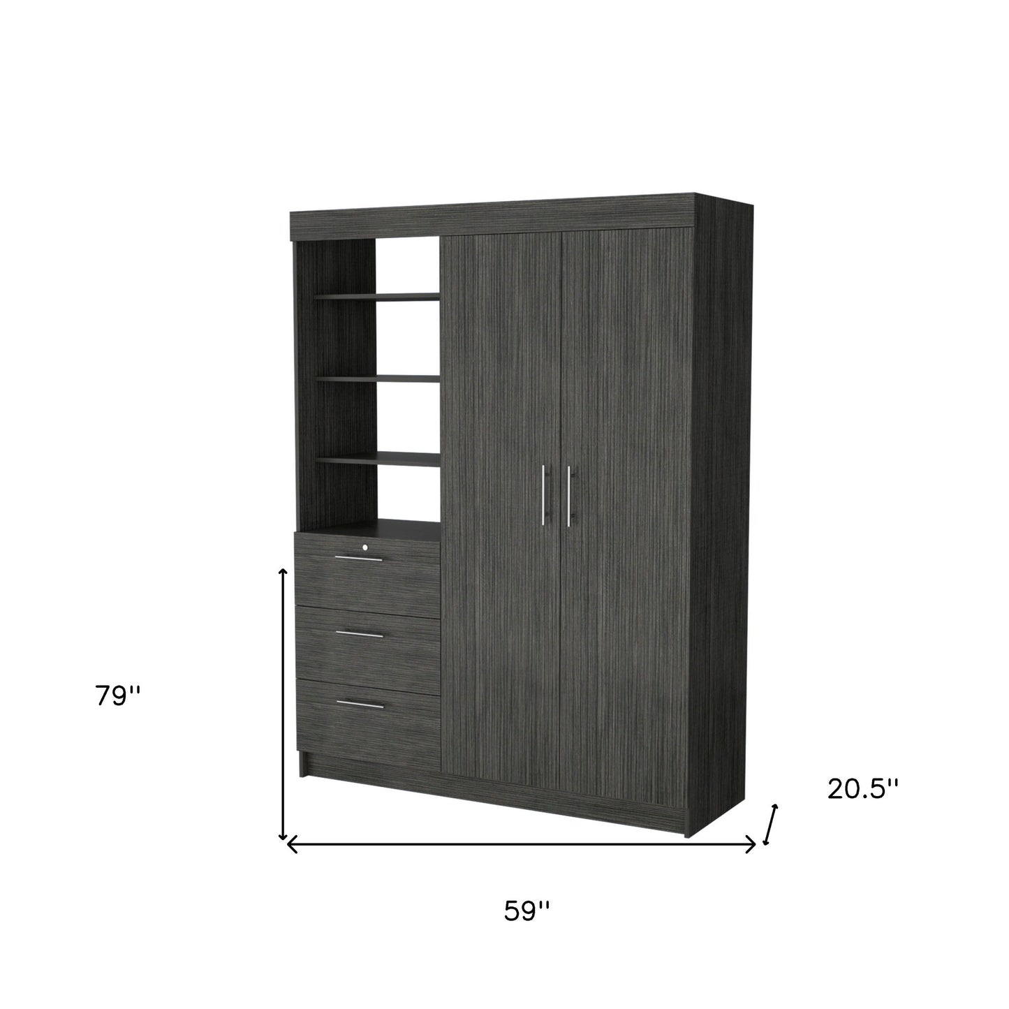 59" Gray Three Drawer Combo Dresser