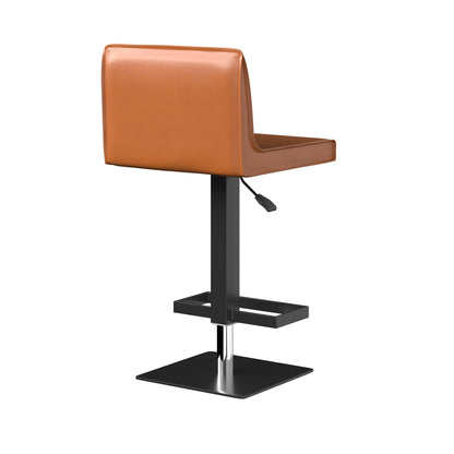 Orange And Black Faux Leather And Metal Low Back Adjustable Height Bar Chair