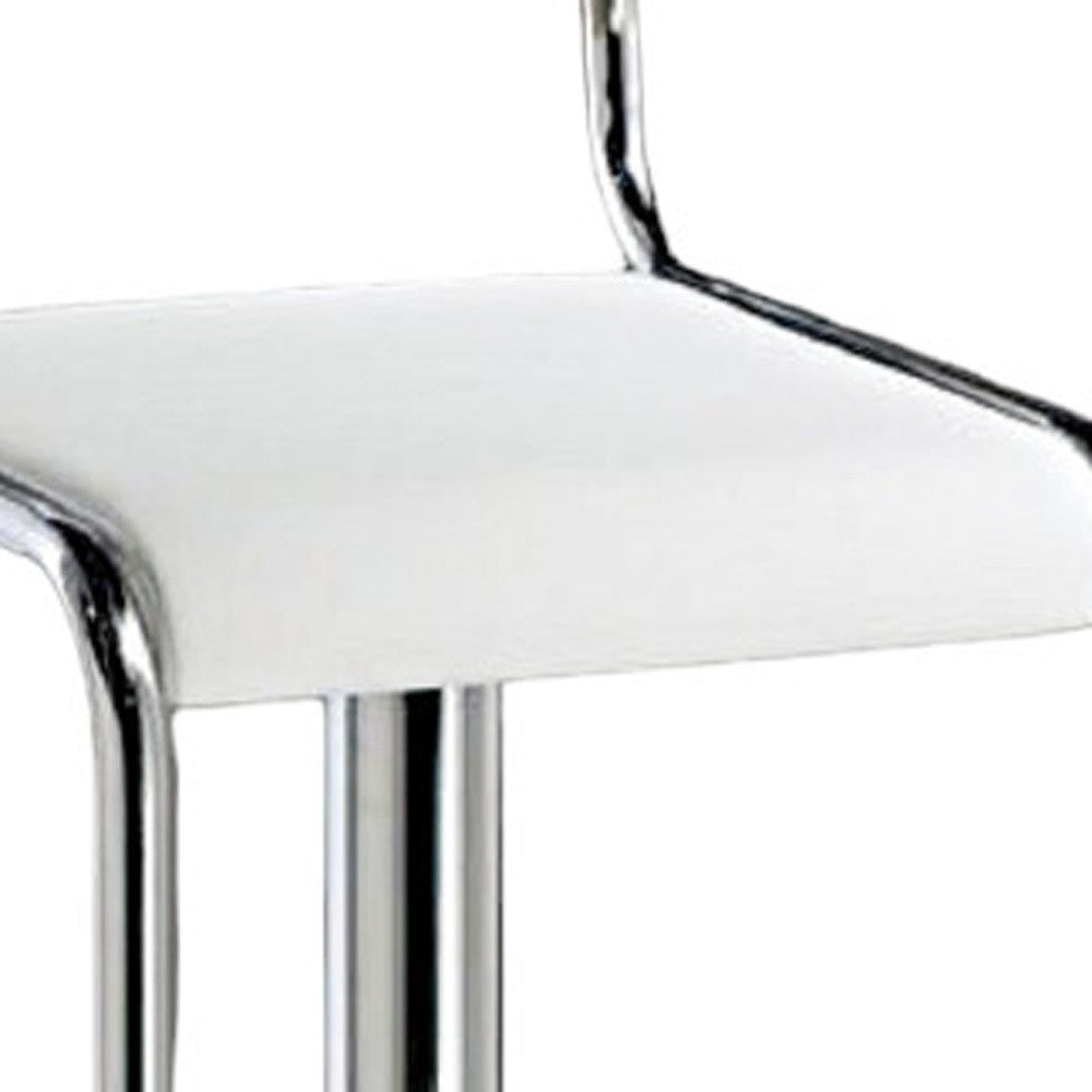 White And Silver Faux Leather And Metal Low Back Adjustable Height Bar Chair