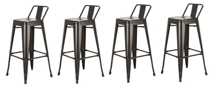 Set of Four 30" Black Metal Low Back Bar Height Bar Chairs