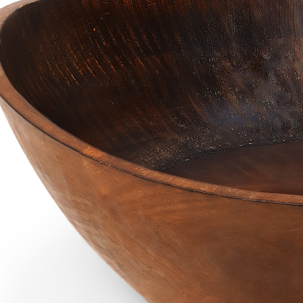 12" Brown Mod Curve Edge Wood Low Salad Bowl