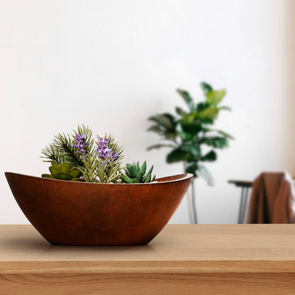 12" Brown Mod Curve Edge Wood Low Salad Bowl