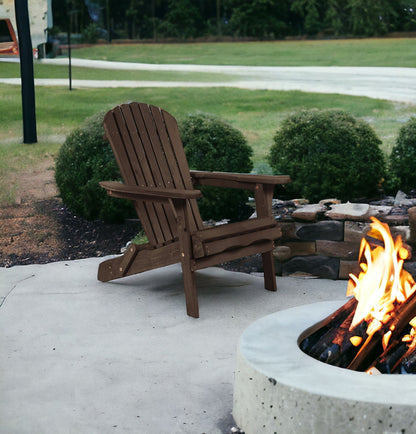 32" Dark Brown and Natural Wood Solid Wood Outdoor Adirondack Chair